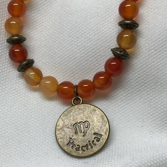 Carnelian Virgo bracelet. Natural gemstones with bronze zodiac charm - Picture 6 of 8